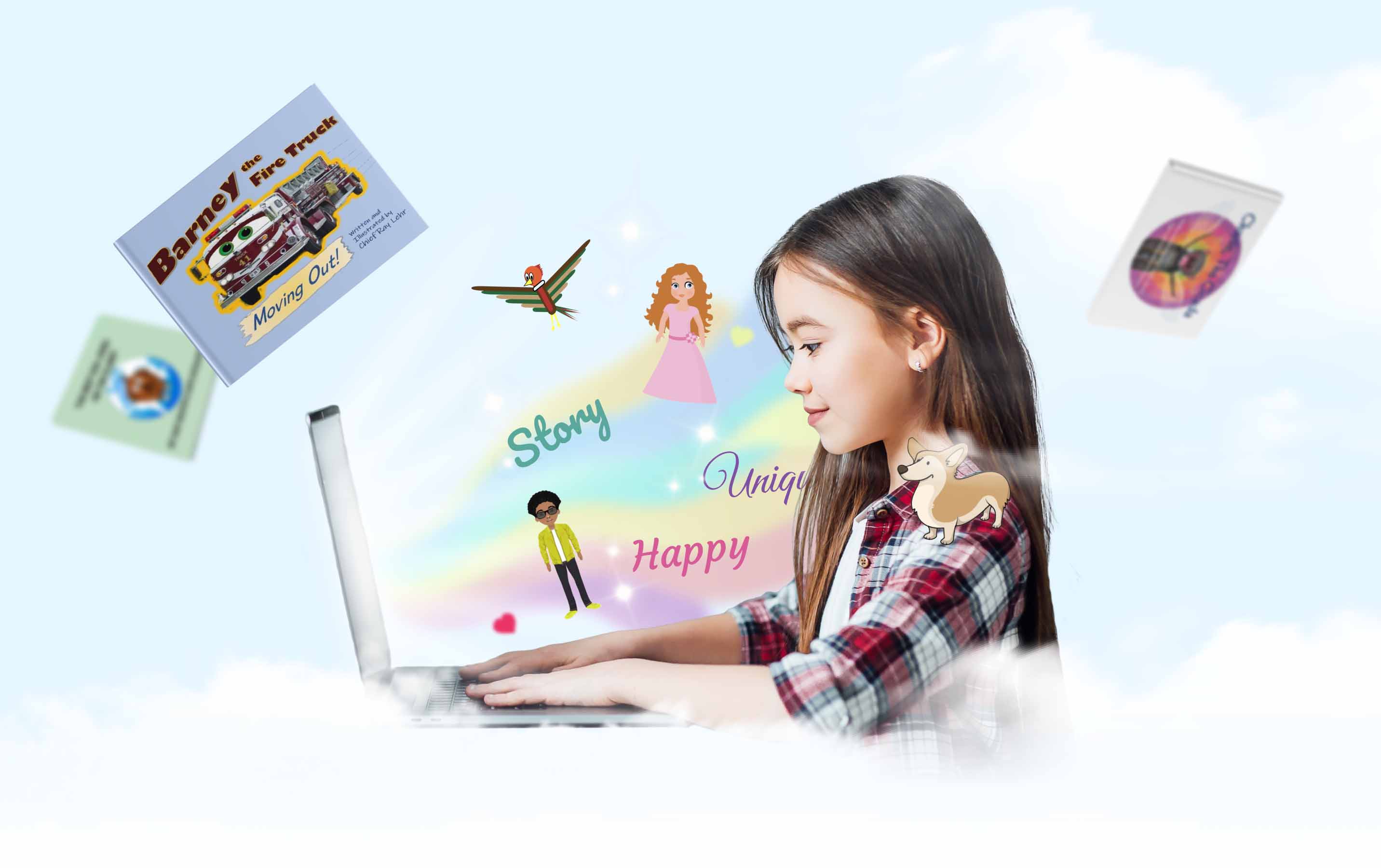 Girl creating a book on StoryJumper