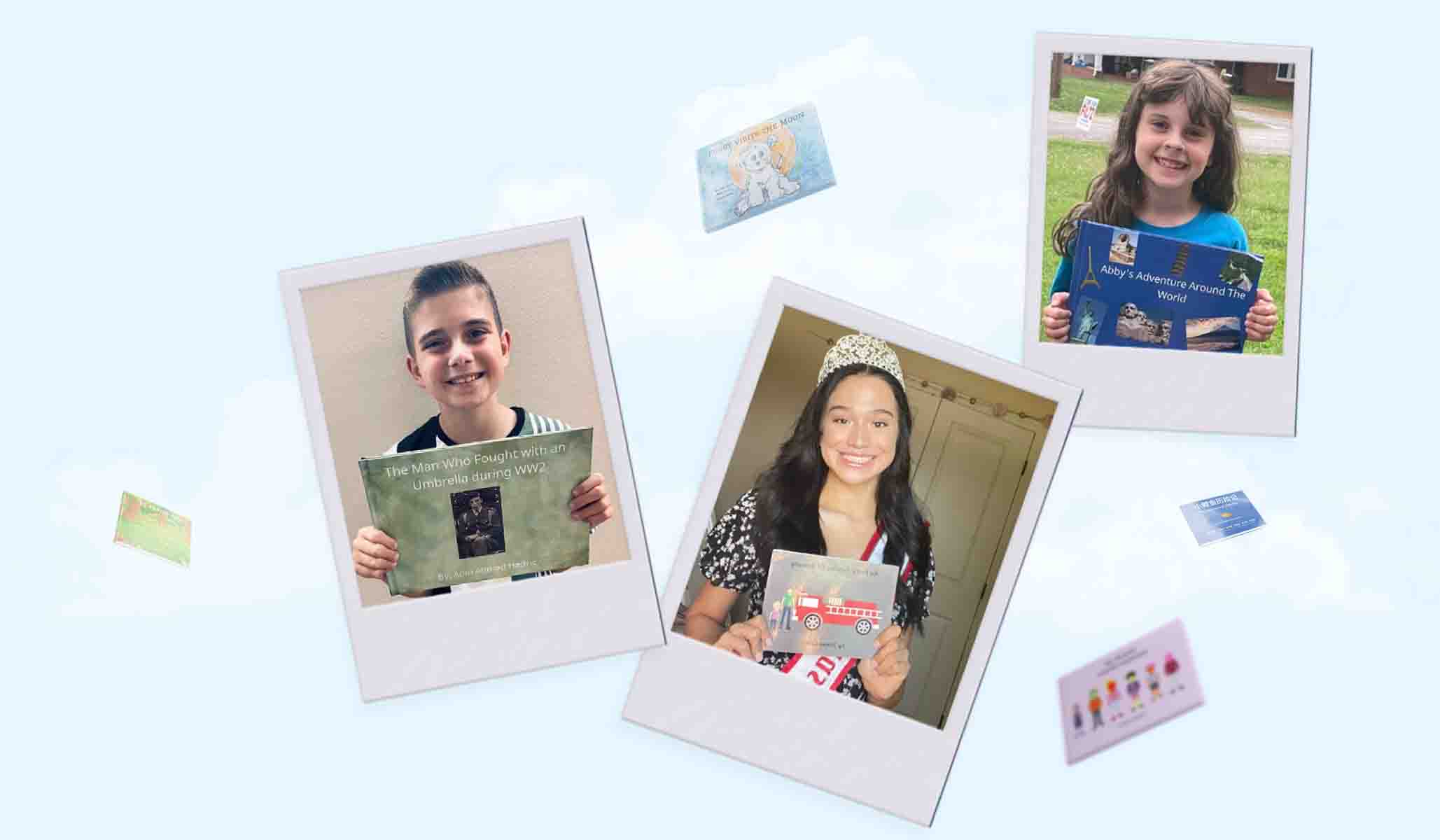 polaroids of kids holding StoryJumper books
